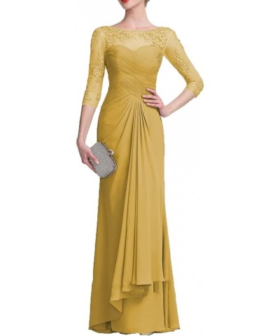 Lace Mother of The Bride Dresses with Long Sleeves Chiffon Formal Evening Gown for Wedding Guest Dress Gold $39.69 Dresses