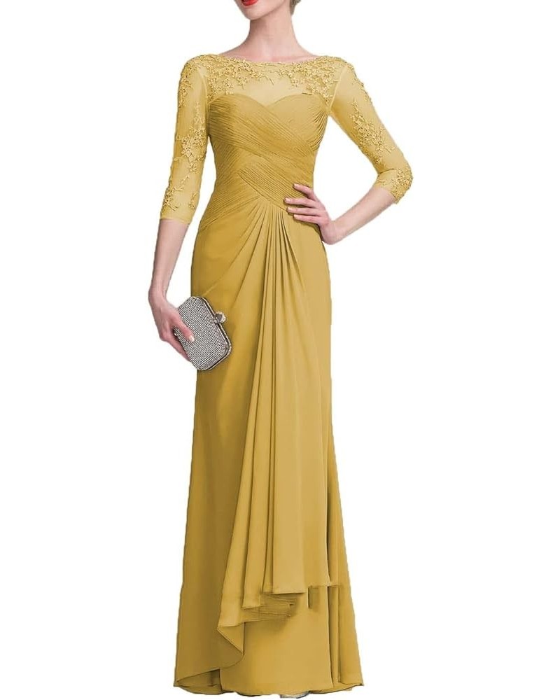 Lace Mother of The Bride Dresses with Long Sleeves Chiffon Formal Evening Gown for Wedding Guest Dress Gold $39.69 Dresses