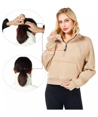 Spring Outfits for Women 2024 Athletic Fashion Sweatshirt Fleece Lined half Zip Pullover Thumb Hole Workout Tops Khaki $17.14...