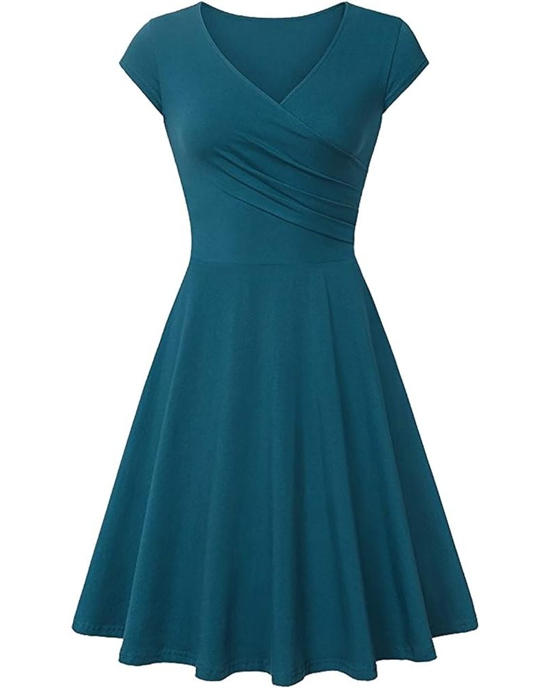 Women's Wrap V Neck Cap Half Sleeve Vintage Casual Work Party Tea Swing Dress Turquoise $14.49 Dresses