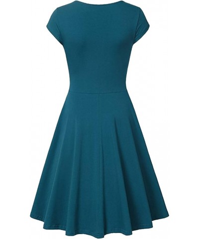 Women's Wrap V Neck Cap Half Sleeve Vintage Casual Work Party Tea Swing Dress Turquoise $14.49 Dresses