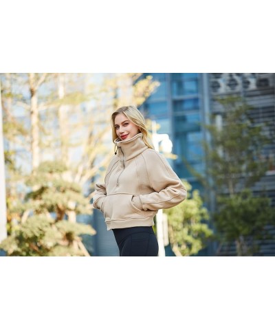 Spring Outfits for Women 2024 Athletic Fashion Sweatshirt Fleece Lined half Zip Pullover Thumb Hole Workout Tops Khaki $17.14...