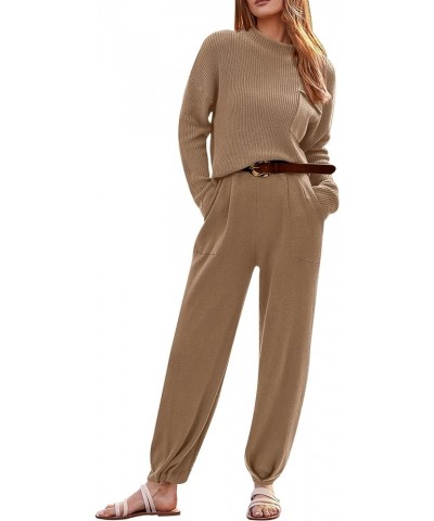 Women's Fall 2 Piece Sweater Set Casual Pullover Top High Waisted Sweatpants Tracksuit Lounge Outfits Khaki $32.44 Activewear