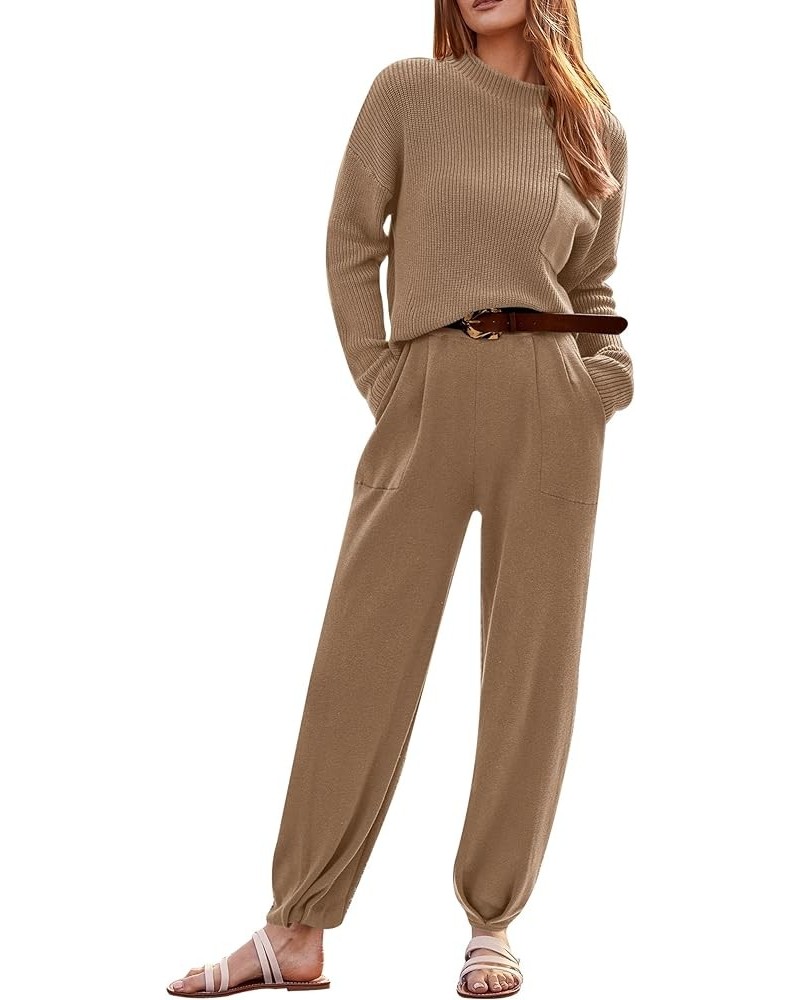 Women's Fall 2 Piece Sweater Set Casual Pullover Top High Waisted Sweatpants Tracksuit Lounge Outfits Khaki $32.44 Activewear