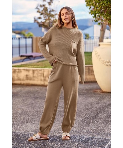 Women's Fall 2 Piece Sweater Set Casual Pullover Top High Waisted Sweatpants Tracksuit Lounge Outfits Khaki $32.44 Activewear