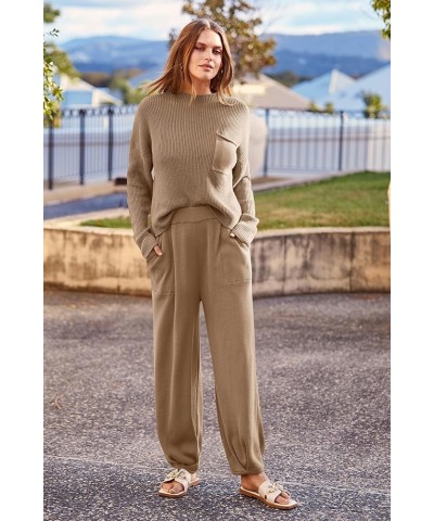 Women's Fall 2 Piece Sweater Set Casual Pullover Top High Waisted Sweatpants Tracksuit Lounge Outfits Khaki $32.44 Activewear