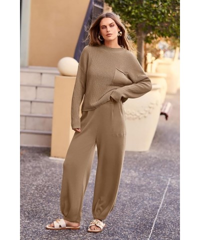 Women's Fall 2 Piece Sweater Set Casual Pullover Top High Waisted Sweatpants Tracksuit Lounge Outfits Khaki $32.44 Activewear