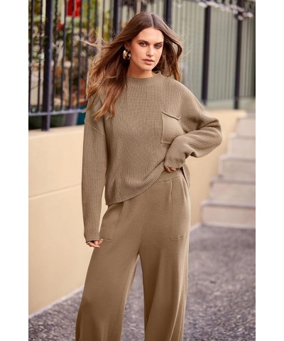 Women's Fall 2 Piece Sweater Set Casual Pullover Top High Waisted Sweatpants Tracksuit Lounge Outfits Khaki $32.44 Activewear