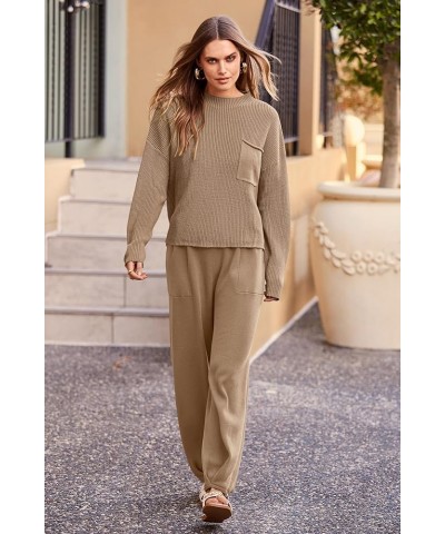 Women's Fall 2 Piece Sweater Set Casual Pullover Top High Waisted Sweatpants Tracksuit Lounge Outfits Khaki $32.44 Activewear