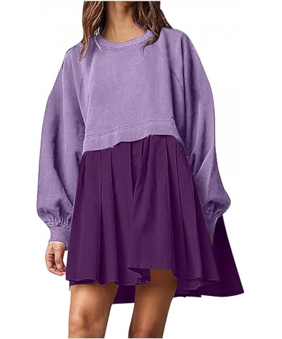 Womens Oversized Sweatshirt Dresses Long Sleeve Crewneck Pullover Tops Patchwork Sweatshirts 2024 Fall Mini Dress F-purple $1...