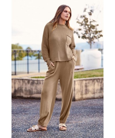 Women's Fall 2 Piece Sweater Set Casual Pullover Top High Waisted Sweatpants Tracksuit Lounge Outfits Khaki $32.44 Activewear