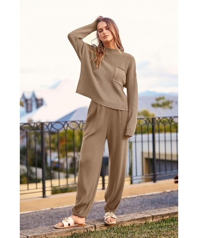 Women's Fall 2 Piece Sweater Set Casual Pullover Top High Waisted Sweatpants Tracksuit Lounge Outfits Khaki $32.44 Activewear