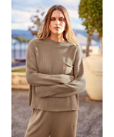 Women's Fall 2 Piece Sweater Set Casual Pullover Top High Waisted Sweatpants Tracksuit Lounge Outfits Khaki $32.44 Activewear