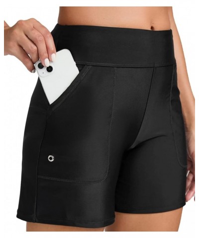 Womens Drawstring Swim Shorts High Waisted Board Shorts Black Bathing Suit Bottoms Workout Shorts Z-black $14.88 Swimsuits