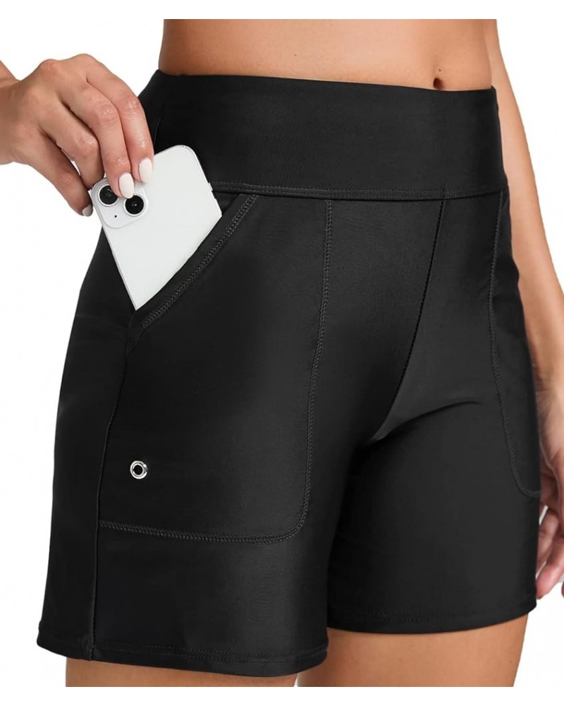 Womens Drawstring Swim Shorts High Waisted Board Shorts Black Bathing Suit Bottoms Workout Shorts Z-black $14.88 Swimsuits