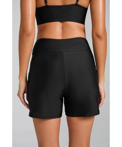 Womens Drawstring Swim Shorts High Waisted Board Shorts Black Bathing Suit Bottoms Workout Shorts Z-black $14.88 Swimsuits