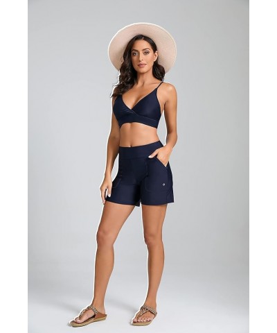 Womens Drawstring Swim Shorts High Waisted Board Shorts Black Bathing Suit Bottoms Workout Shorts Z-black $14.88 Swimsuits