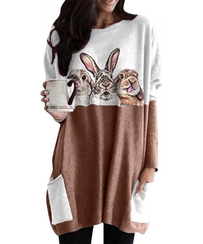 Women's Easter Bunny Print Pullover Long Sleeve Rabbit Print Sweatshirt Crewneck Color Block Tops with Pocket Khaki Bunny $13...