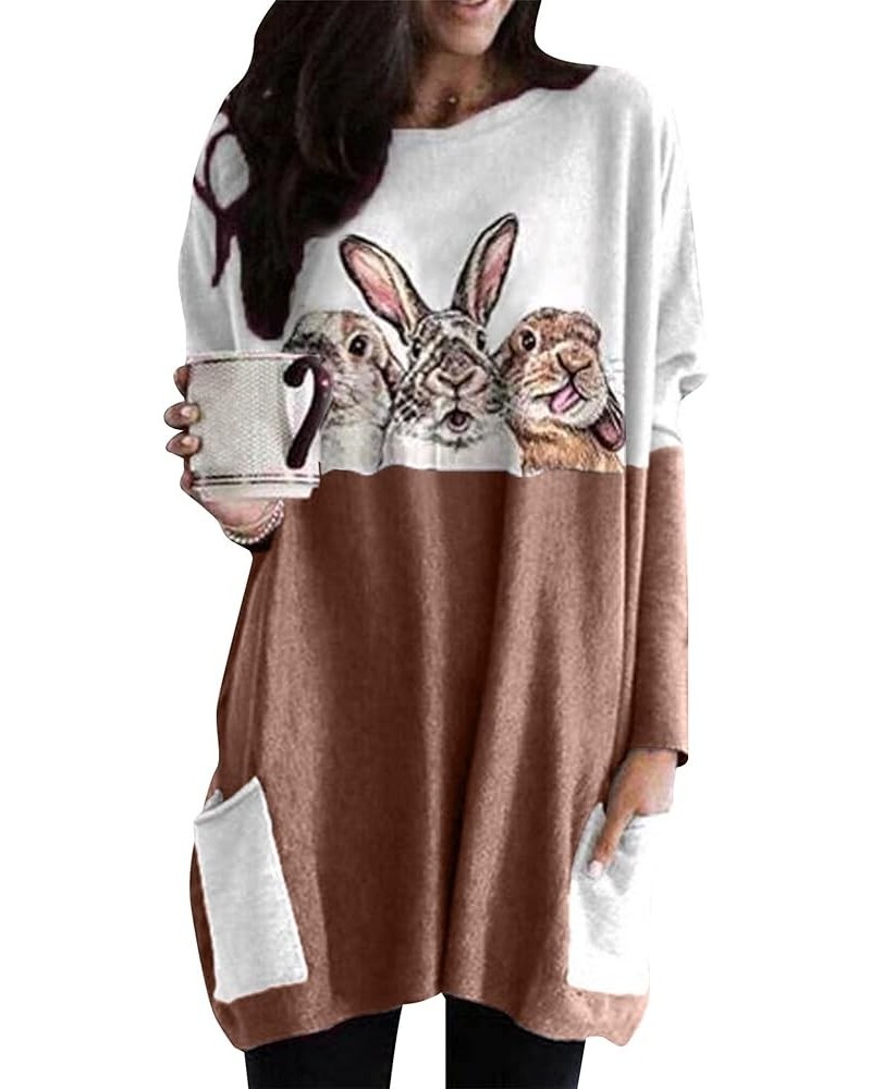 Women's Easter Bunny Print Pullover Long Sleeve Rabbit Print Sweatshirt Crewneck Color Block Tops with Pocket Khaki Bunny $13...