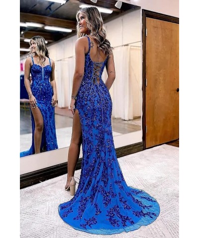 Mermaid Sparkling Tulle Prom Dresses Women's V Neck Lace Appliqued Ball Gowns with Split Formal Evening Gowns for Teens Rust ...