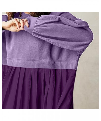 Womens Oversized Sweatshirt Dresses Long Sleeve Crewneck Pullover Tops Patchwork Sweatshirts 2024 Fall Mini Dress F-purple $1...