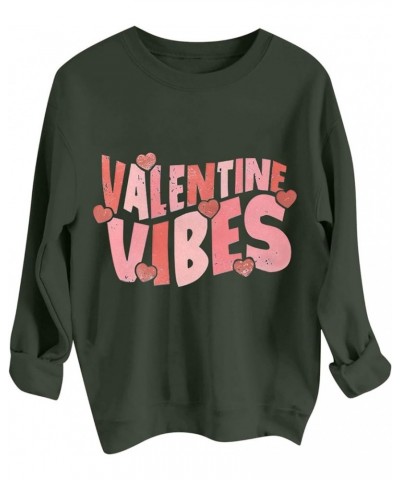 Valentines Sweatshirt for Women Warm Long Sleeve Shirts Cute Love Heart Graphic Tees Crewneck Fleece Lined Pullover C-army Gr...