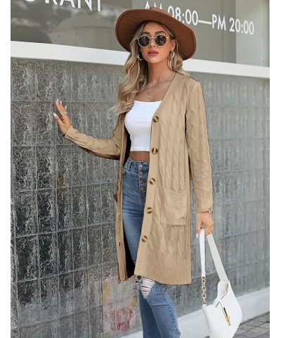 Women's Long Sleeve Cable Knit Cardigan Sweaters 2023 Open Front Long Cardigans Button Up Outerwear Khaki $25.19 Sweaters