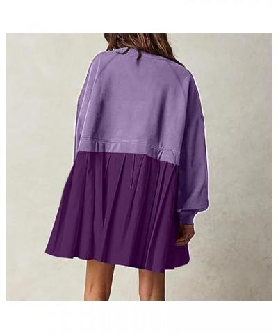 Womens Oversized Sweatshirt Dresses Long Sleeve Crewneck Pullover Tops Patchwork Sweatshirts 2024 Fall Mini Dress F-purple $1...