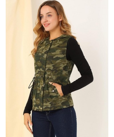 Women's Camo Vest Hooded Drawstring Waist Cargo Sleeveless Jacket Army Green $17.15 Vests