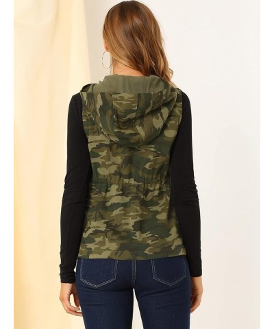 Women's Camo Vest Hooded Drawstring Waist Cargo Sleeveless Jacket Army Green $17.15 Vests