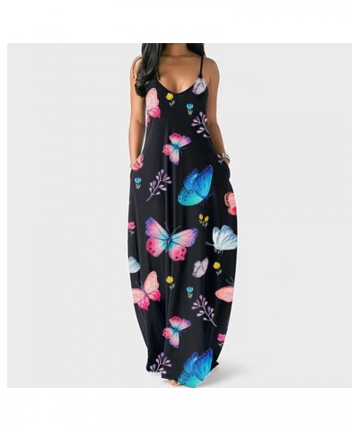 Summer Dresses for Women Casual Sexy Spaghetti Strap Maxi Dress Sleeveless Plus Size Long Cami Sun Dress with Pockets F Pink ...