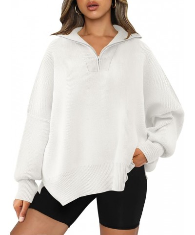 Women's Oversized Quarter Zip Pullover 2023 Fall Long Sleeve Collar Split Hem Slouchy Sweatshirt Knit Sweater White $18.89 Sw...