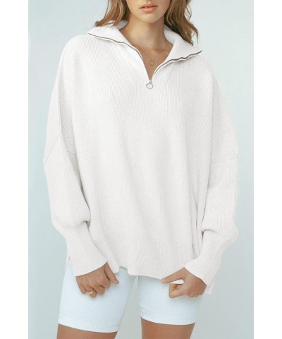 Women's Oversized Quarter Zip Pullover 2023 Fall Long Sleeve Collar Split Hem Slouchy Sweatshirt Knit Sweater White $18.89 Sw...