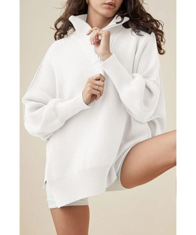 Women's Oversized Quarter Zip Pullover 2023 Fall Long Sleeve Collar Split Hem Slouchy Sweatshirt Knit Sweater White $18.89 Sw...