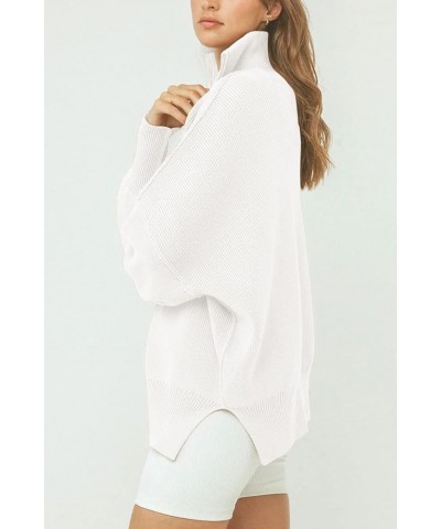 Women's Oversized Quarter Zip Pullover 2023 Fall Long Sleeve Collar Split Hem Slouchy Sweatshirt Knit Sweater White $18.89 Sw...