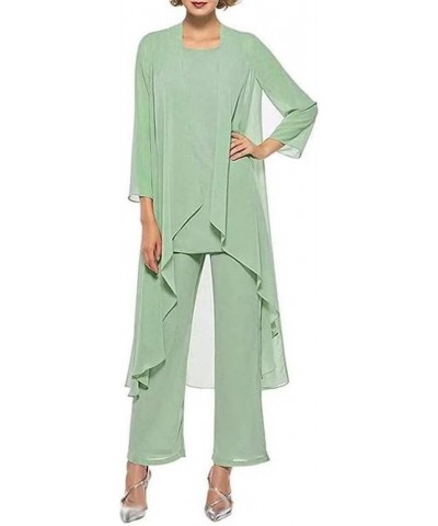 3 Pcs Mother of The Bride Pant Suits for Wedding Chiffon Long Sleeve Formal Outfit Wedding Pantsuits with Jacket 2023 Sage $2...