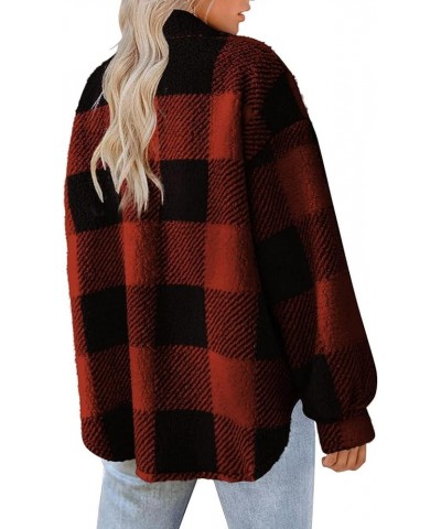 Flannel Plaid Shacket Jacket Women Winter Trench Coat Lapel Button Down Outwear Casual Pocket Oversized Shackets Coat A04-red...