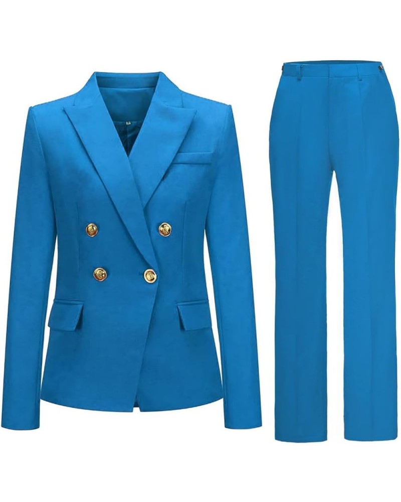 Women's Suits 2 Pieces Outfits Sets Dressy Double-Breasted Special Occasion Pant Suits Work Outfits for Women Office Blue $32...