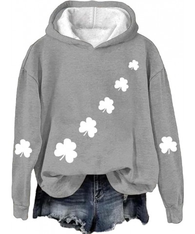 Womens Shamrock American Flag Sweatshirt St Patricks Day Irish Clover Long Sleeve Hoodie/NO Hood Pullovers Tops Hooded A2-gre...