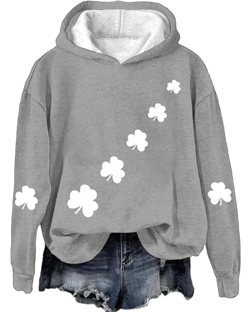 Womens Shamrock American Flag Sweatshirt St Patricks Day Irish Clover Long Sleeve Hoodie/NO Hood Pullovers Tops Hooded A2-gre...