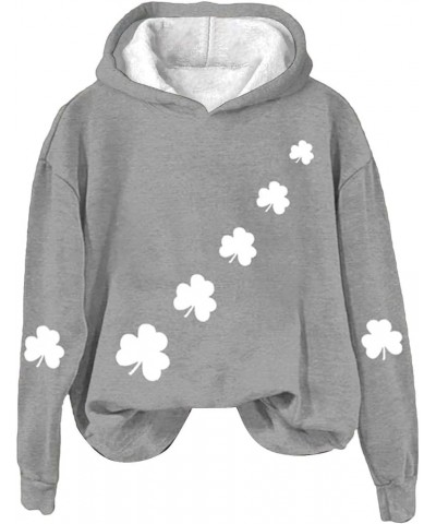 Womens Shamrock American Flag Sweatshirt St Patricks Day Irish Clover Long Sleeve Hoodie/NO Hood Pullovers Tops Hooded A2-gre...