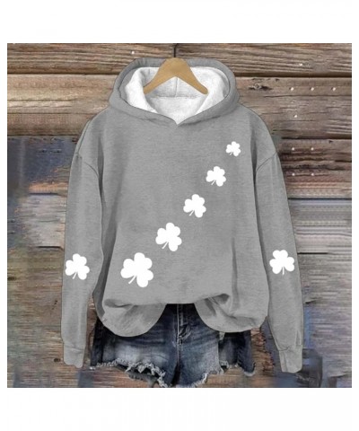 Womens Shamrock American Flag Sweatshirt St Patricks Day Irish Clover Long Sleeve Hoodie/NO Hood Pullovers Tops Hooded A2-gre...