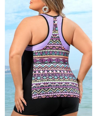 Plus Size Tankini Swimsuits Tops for Women Swim Top Only Tummy Control Bathing Suits Tops Zippered Swimswear Geometry $17.55 ...