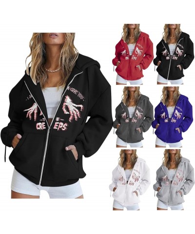 Womens Hoodies Cute Zip up Hoodies for Women Long Sleeve Fall Oversized Casual Drawstring Sweatshirts with Pocket Red-12 $14....