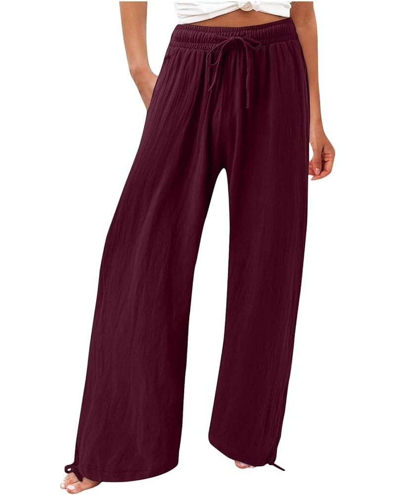 Fall Pants for Women Summer High Waisted Wide Leg Pants Casual Elastic Waist Palazzo Pants Beach Pants with Pockets 2-red $7....