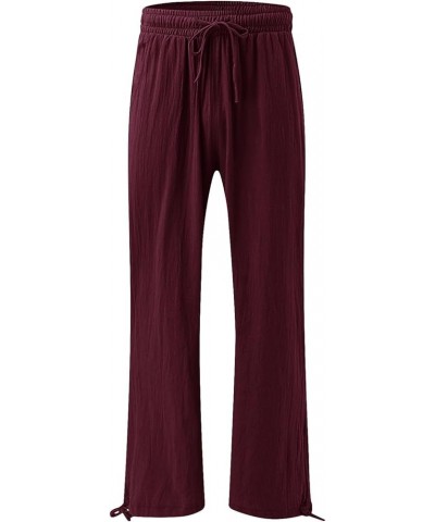 Fall Pants for Women Summer High Waisted Wide Leg Pants Casual Elastic Waist Palazzo Pants Beach Pants with Pockets 2-red $7....