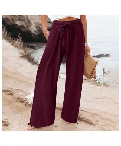 Fall Pants for Women Summer High Waisted Wide Leg Pants Casual Elastic Waist Palazzo Pants Beach Pants with Pockets 2-red $7....