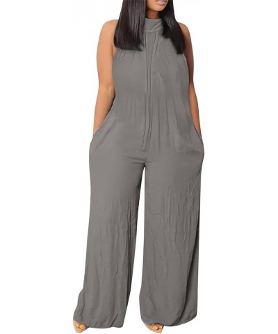 Women's Wide Leg Sleeveless Casual Summer Jumpsuits Plus Size Loose Baggy Stretchy Long Pant Romper Overalls with Pockets 1-g...