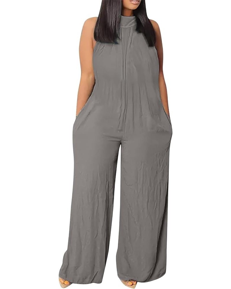 Women's Wide Leg Sleeveless Casual Summer Jumpsuits Plus Size Loose Baggy Stretchy Long Pant Romper Overalls with Pockets 1-g...