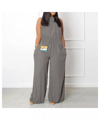 Women's Wide Leg Sleeveless Casual Summer Jumpsuits Plus Size Loose Baggy Stretchy Long Pant Romper Overalls with Pockets 1-g...